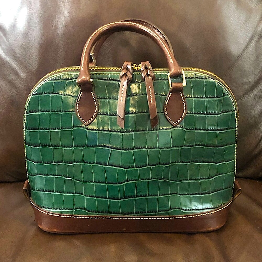 DOONEY & BOURKE Turquoise Croc Embossed & Brown Leather Handles Dome Hand Bag - Picture 7 of 17